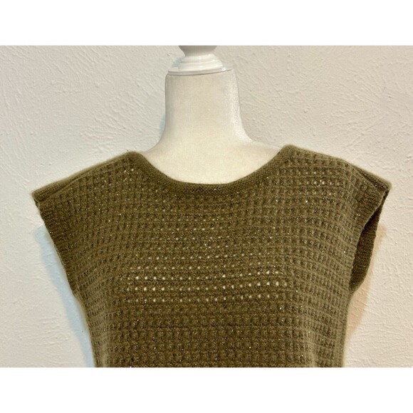 Lafayette 148 New York Size S Cashmere Gold Thread Open Knit Sweater Vest Luxury - Picture 2 of 10
